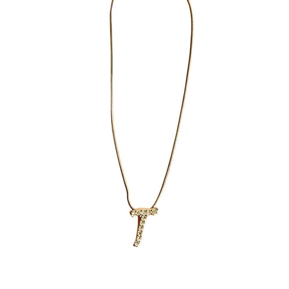 Small Silver Initial T Short Necklace
